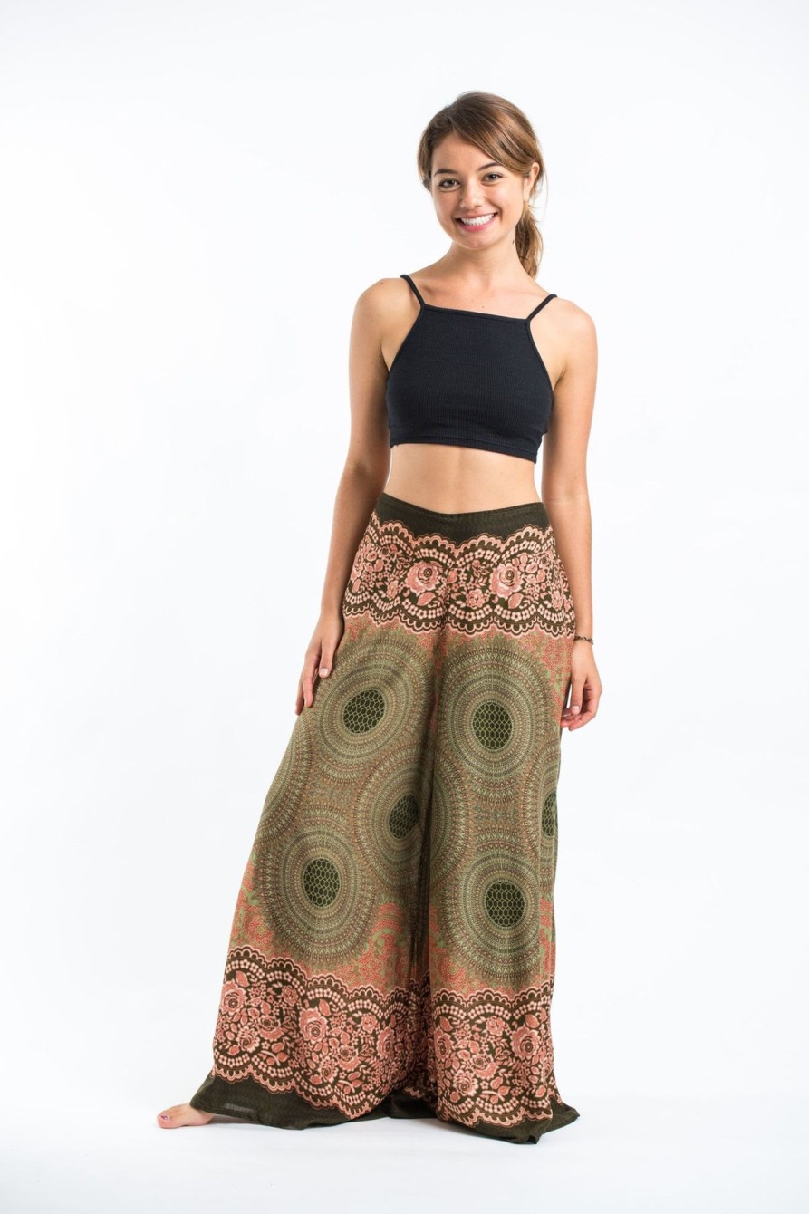 Women HaremPants | Geometric Mandalas Palazzo Style Harem Pants In Olive