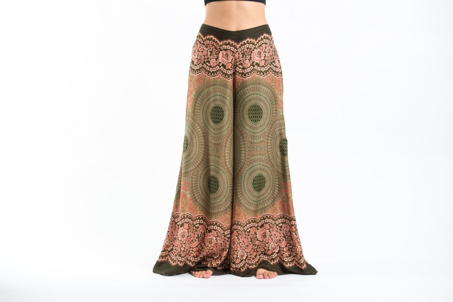 Women HaremPants | Geometric Mandalas Palazzo Style Harem Pants In Olive