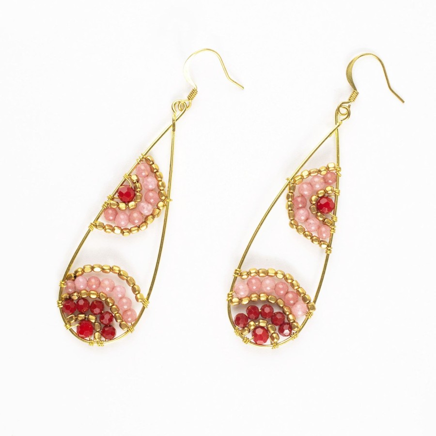 Accessories HaremPants | Oval Beads Brass Earrings Pink