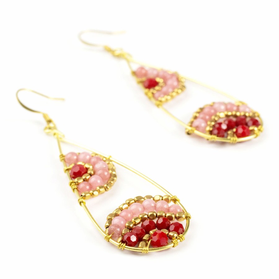 Accessories HaremPants | Oval Beads Brass Earrings Pink