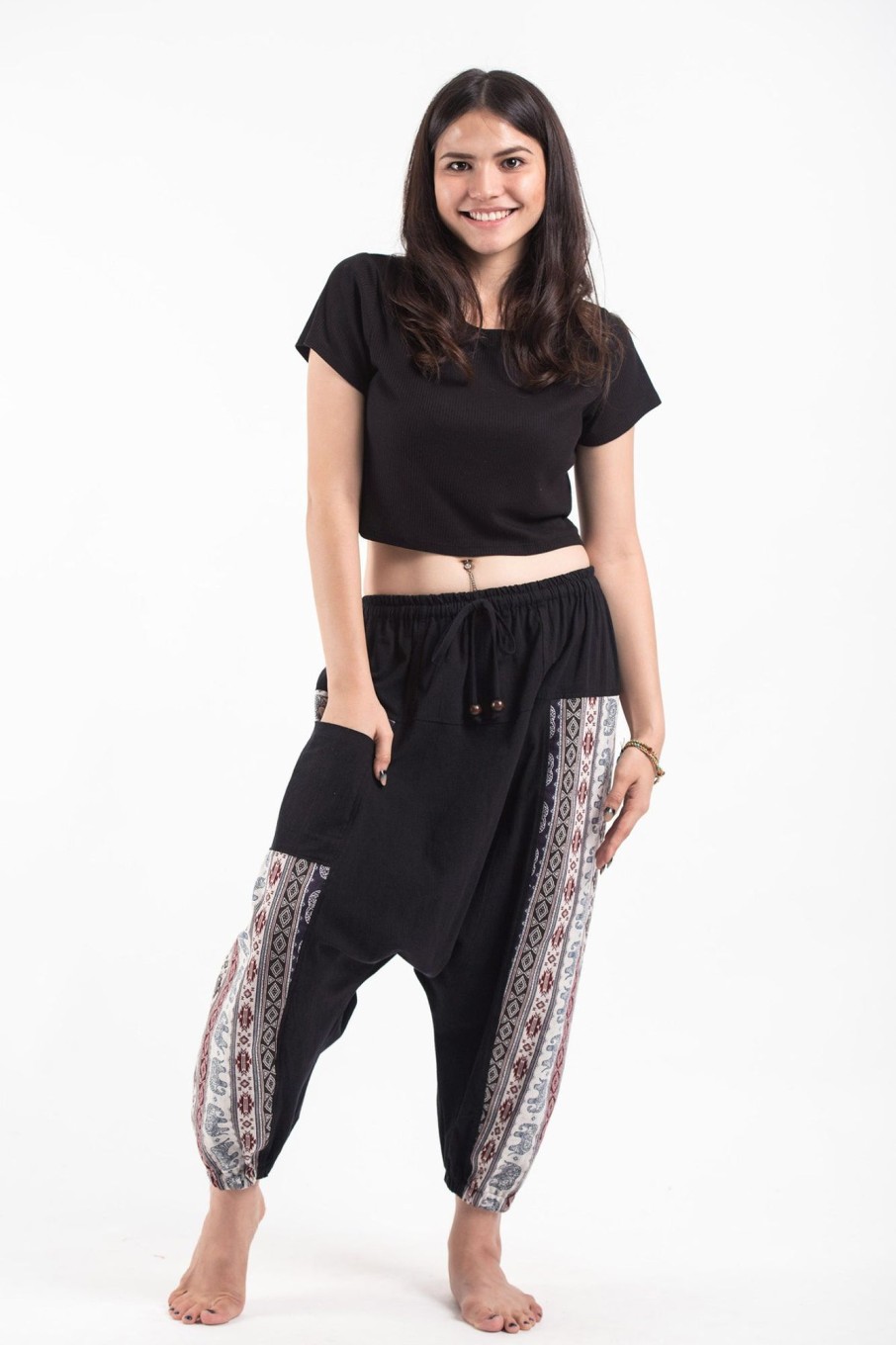 Women HaremPants | Elephant Aztec Cotton Women'S Harem Pants In Black