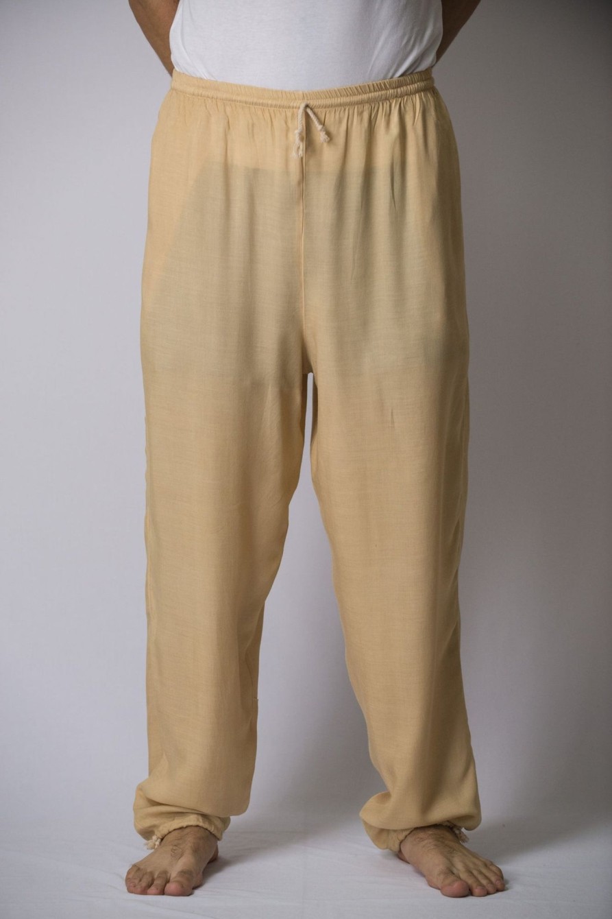 Men HaremPants | Solid Color Drawstring Men'S Yoga Massage Pants In Cream