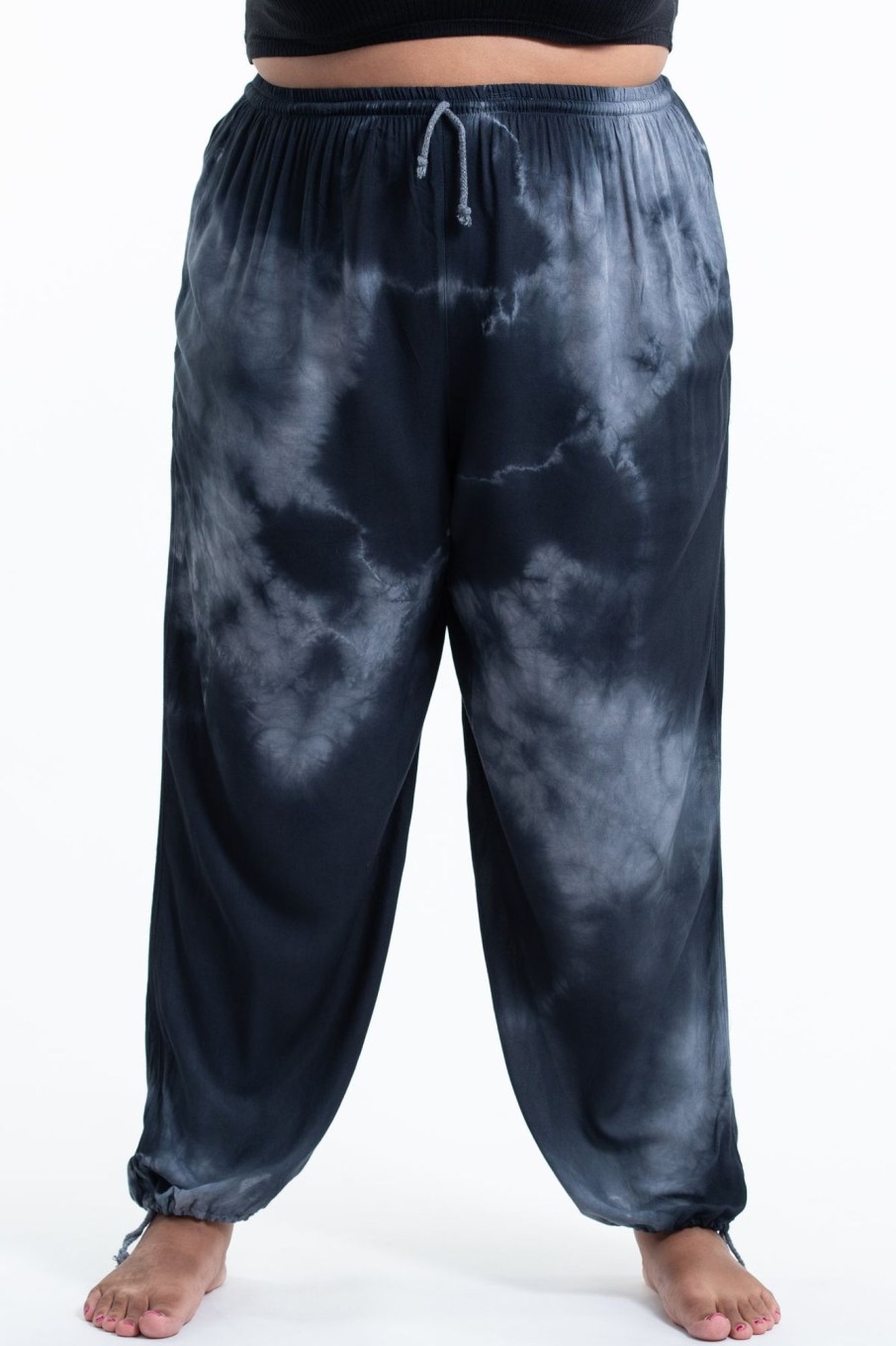 Men HaremPants | Plus Size Tie Dye Drawstring Men'S Yoga Massage Pants In Black