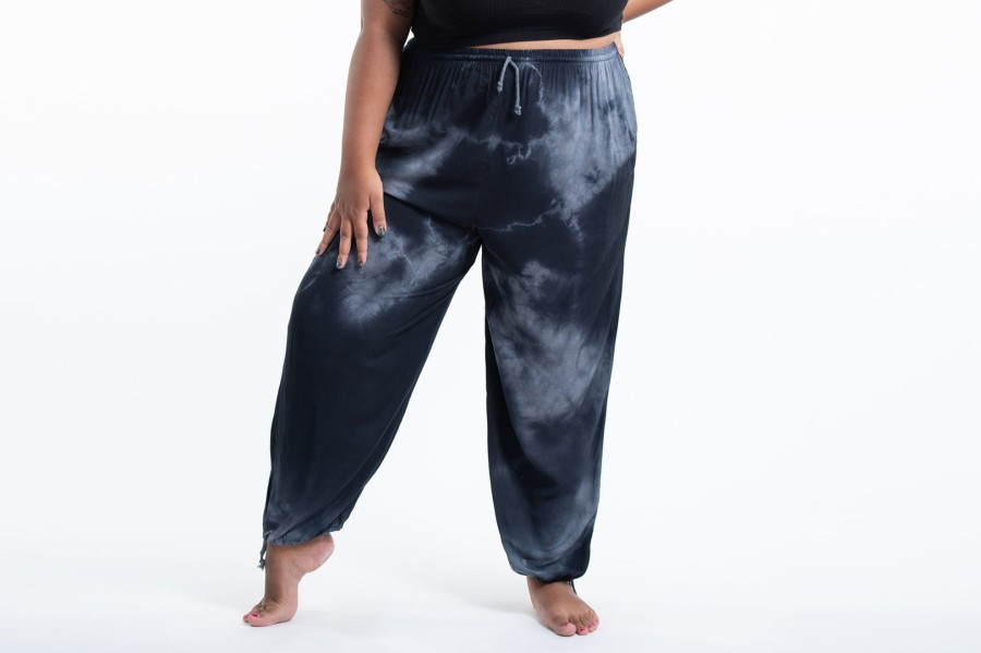 Men HaremPants | Plus Size Tie Dye Drawstring Men'S Yoga Massage Pants In Black