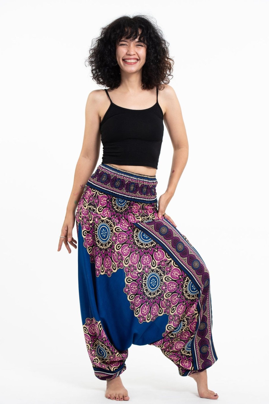 Women HaremPants | Peony Mandalas 2-In-1 Jumpsuit Harem Pants In Blue