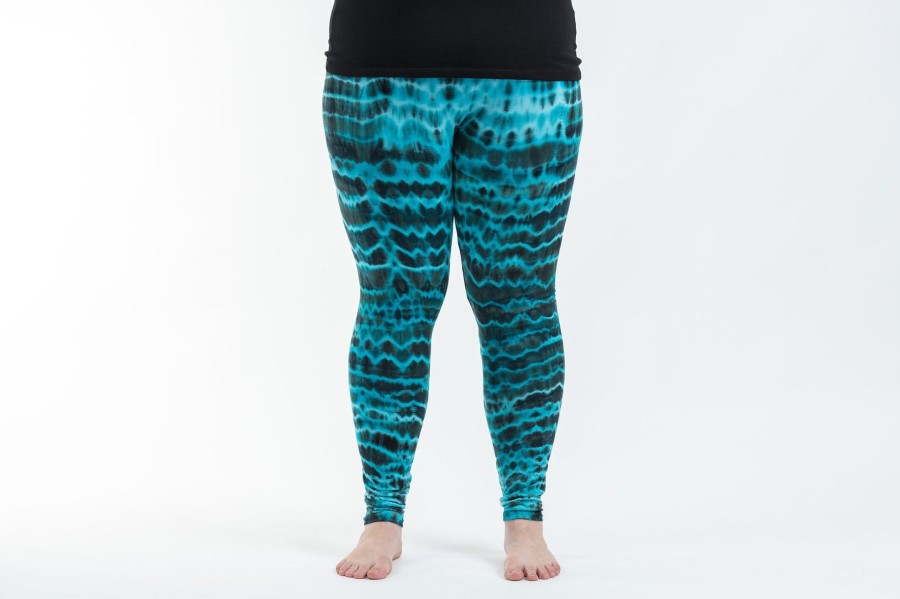 Women HaremPants | Plus Size Melting Stripes Tie Dye Cotton Leggings In Turquoise