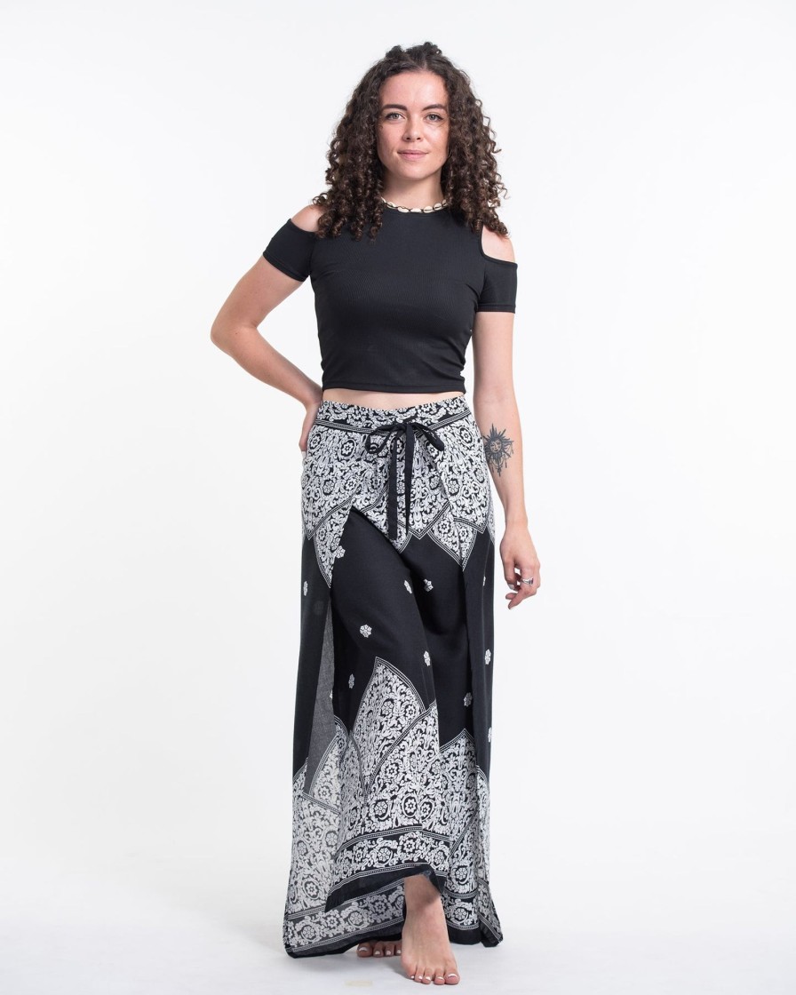 Women HaremPants | Blooming Vines Wrap Palazzo Style Harem Pants In Black