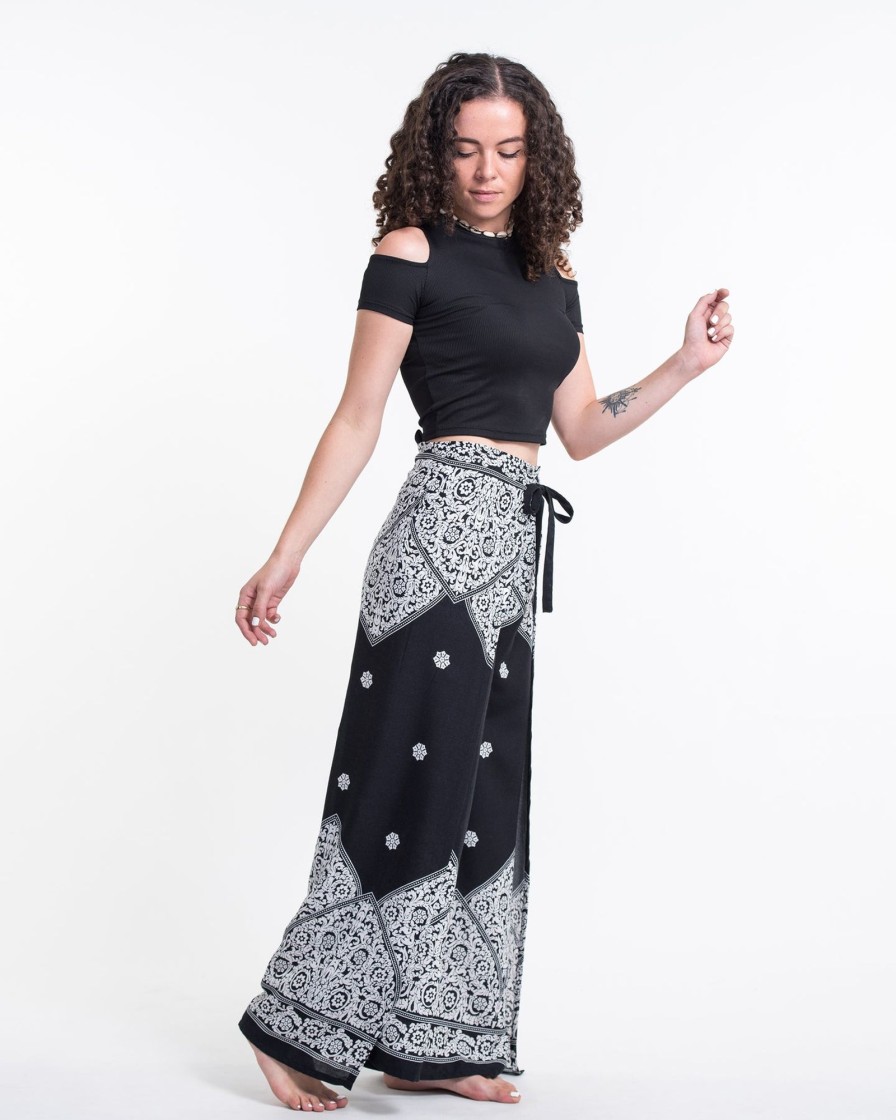 Women HaremPants | Blooming Vines Wrap Palazzo Style Harem Pants In Black