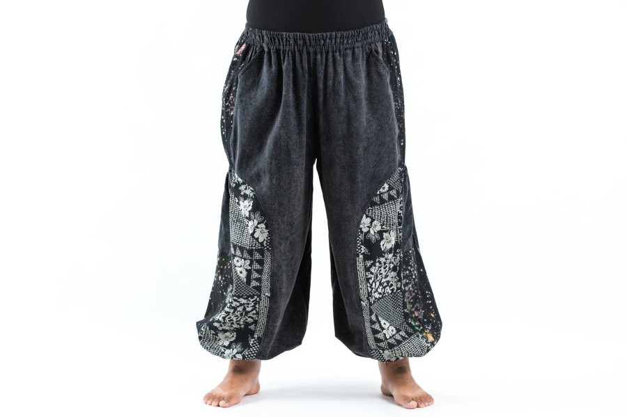 Plus Size HaremPants | Plus Size Stone Washed Patchwork Women Unisex Pants In Black