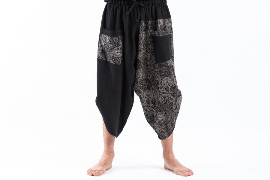 Men HaremPants | Two Tone Paisley Prints Men'S Three Quarter Pants In Black