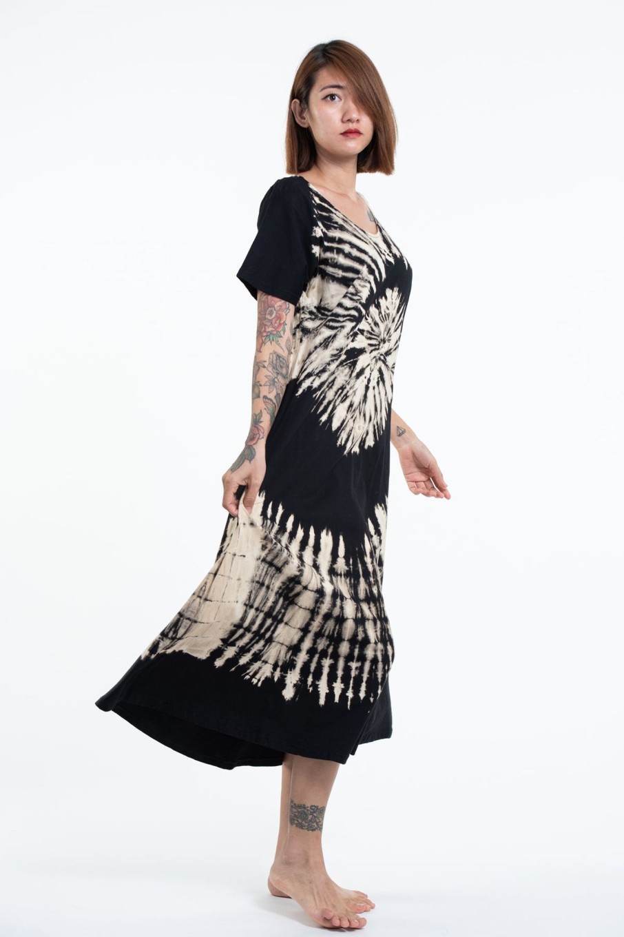 Women HaremPants | Tie Dye Loose Midi Dress In Black