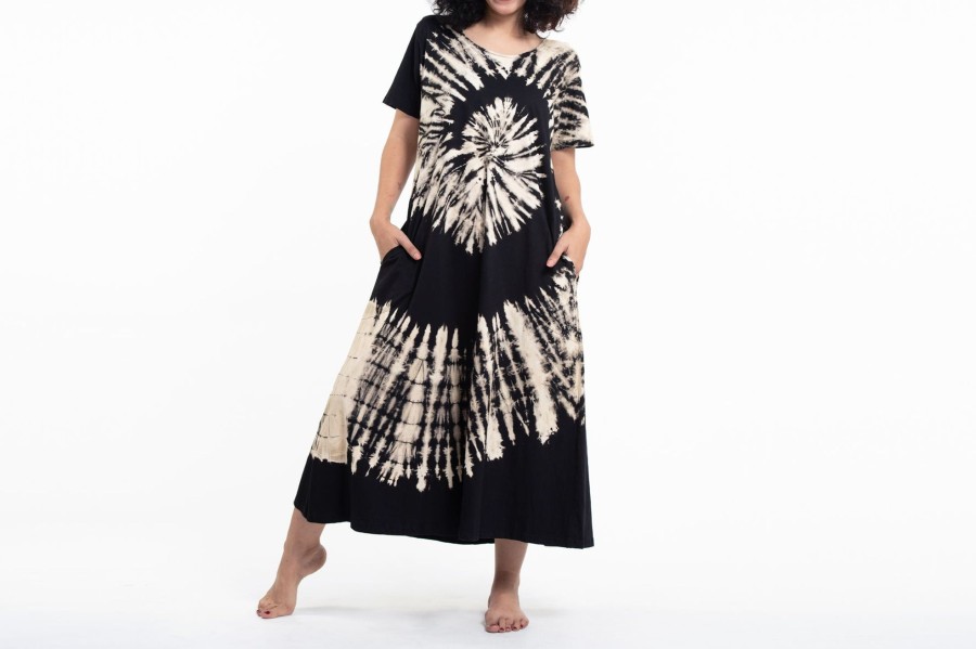 Women HaremPants | Tie Dye Loose Midi Dress In Black