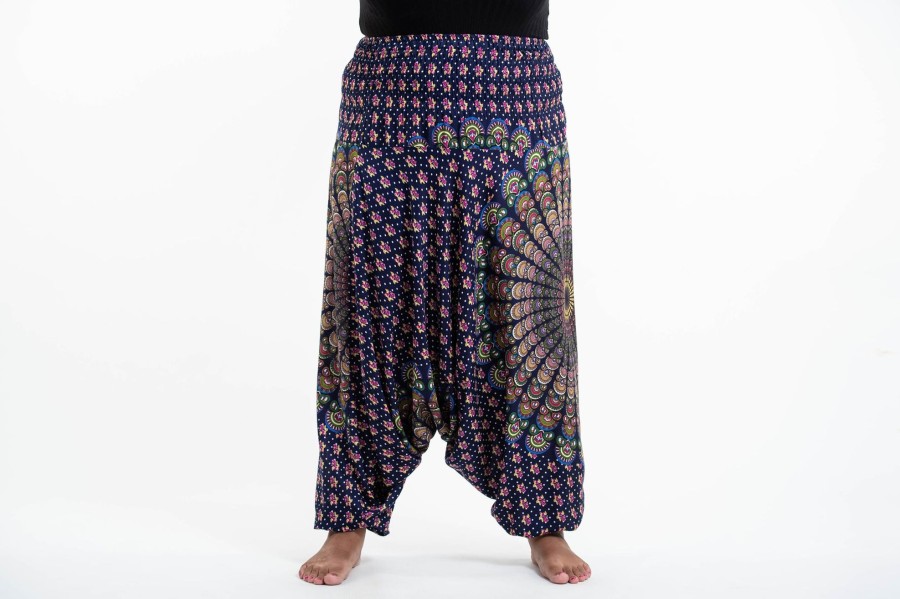 Plus Size HaremPants | Plus Size Peacock Mandalas 2-In-1 Jumpsuit Harem Pants In Blue