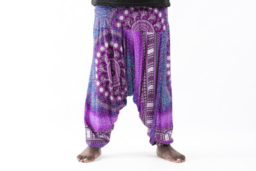 Plus Size HaremPants | Plus Size Tribal Chakras Drop Crotch Men'S Harem Pants In Purple