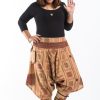 Plus Size HaremPants | Plus Size Thai Hill Tribe Fabric Women Harem Pants With Ankle Straps In Beige