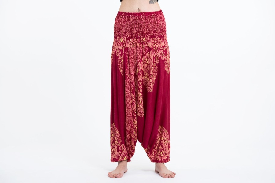 Women HaremPants | Floral Vines 2-In-1 Jumpsuit Harem Pants In Red