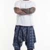 Men HaremPants | Plus Size Traditional Prints Thai Hill Tribe Fabric Men'S Harem Pants With Ankle Straps In Navy