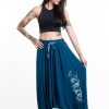 Women HaremPants | Skulls Print Drawstring Low Cut Harem Pants Cotton Spandex In Turquoise