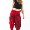 Women HaremPants | Two Tone Leaves Prints Women'S Three Quarter Pants In Red