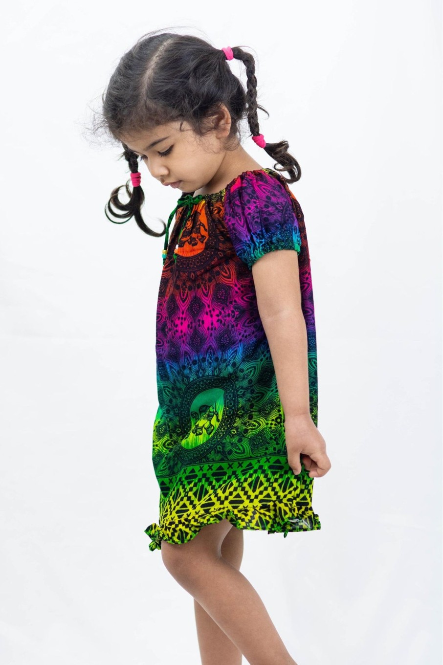 Kids HaremPants | Kids Rainbow Elephant Dress In Green