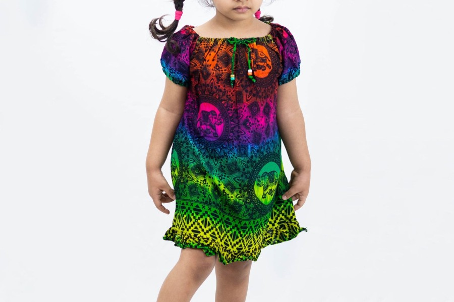 Kids HaremPants | Kids Rainbow Elephant Dress In Green