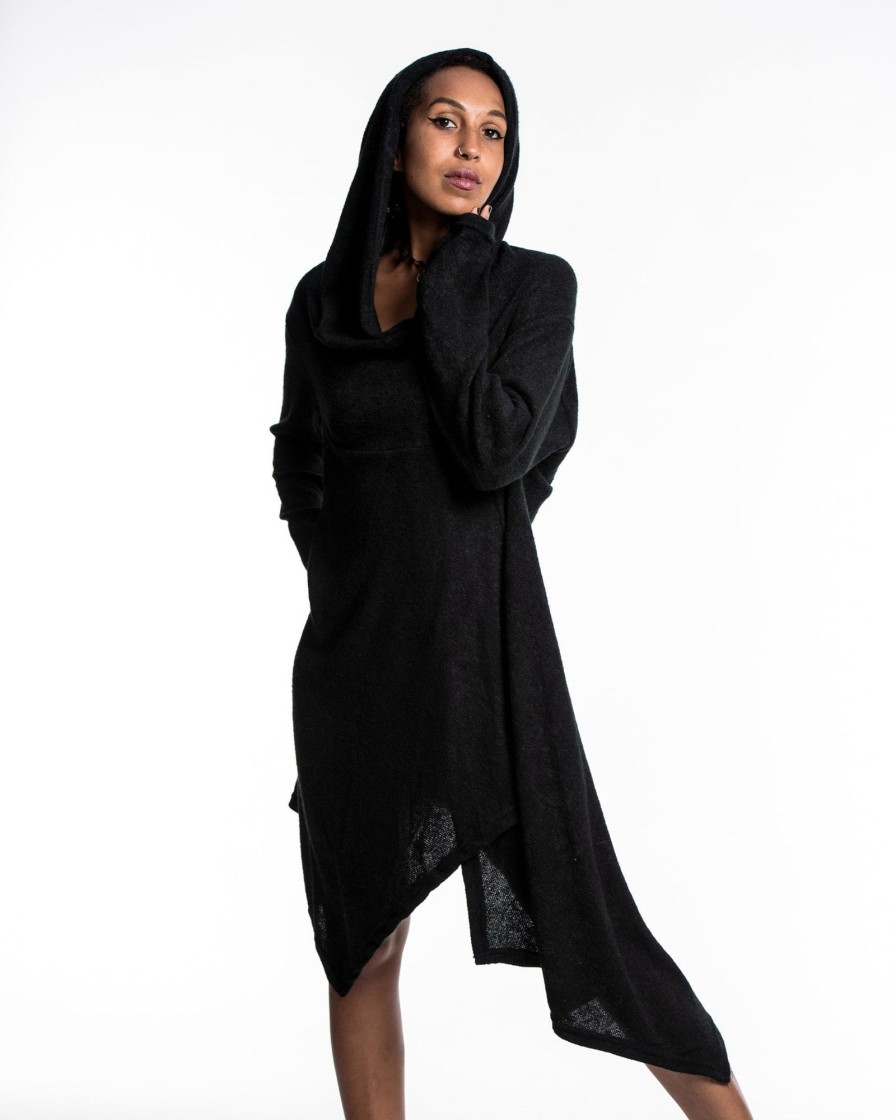 Women HaremPants | Hooded Pixie Sweater Dress In Black