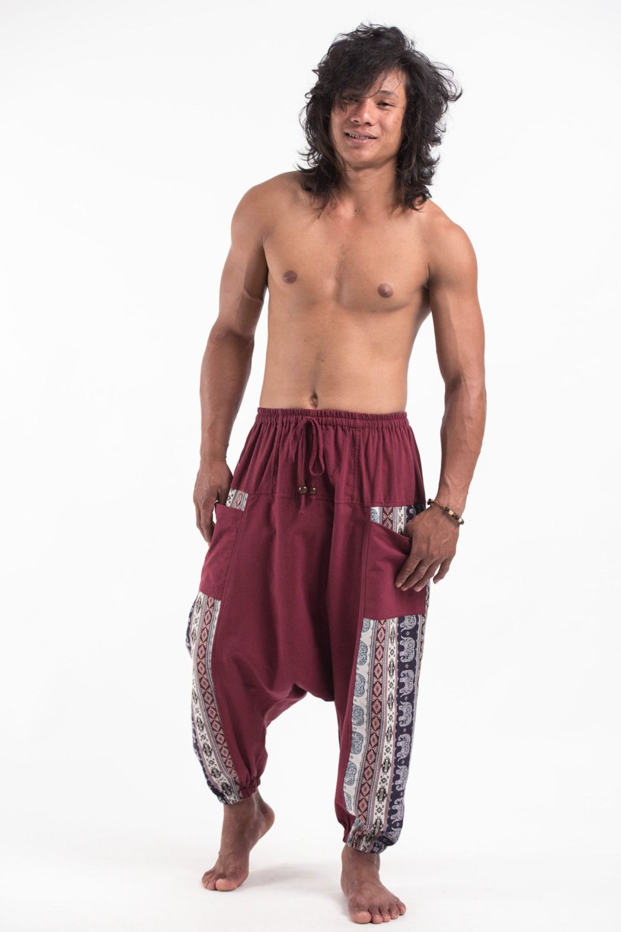 Men HaremPants | Elephant Aztec Cotton Men'S Harem Pants In Red