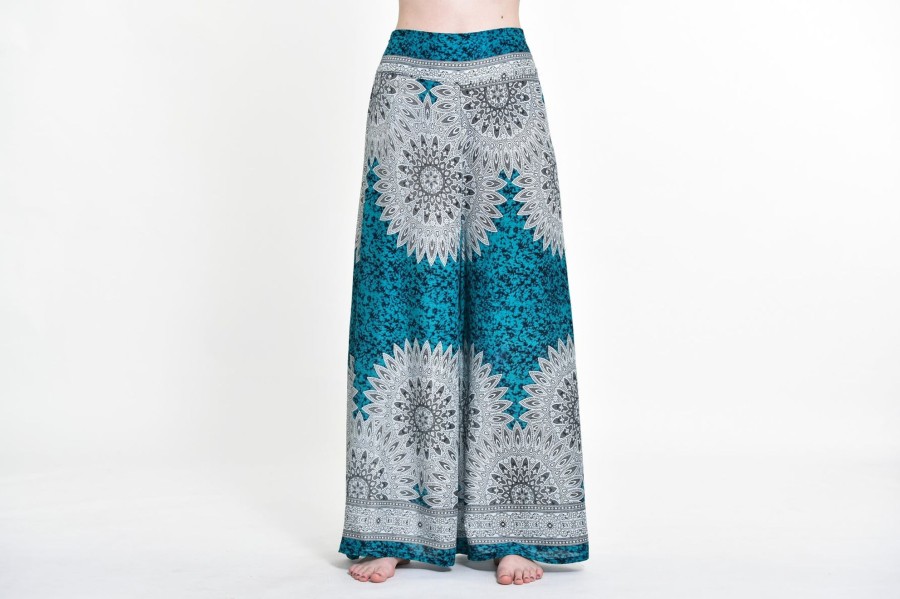 Women HaremPants | Marble Mandalas Palazzo Style Harem Pants In Turquoise