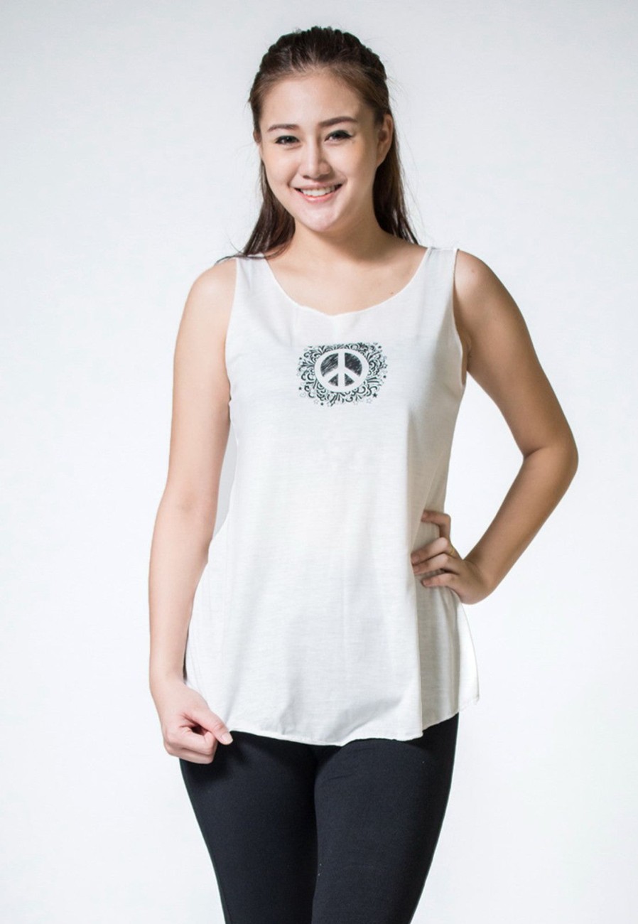 Women HaremPants | Loose Soft Vintage Style Women'S Tank Tops Peace Sign White