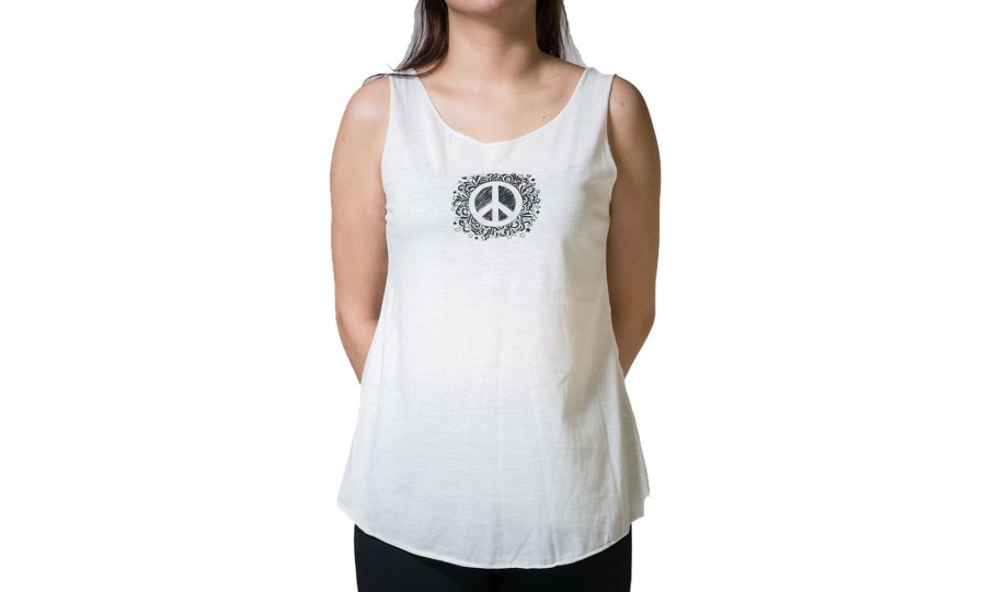 Women HaremPants | Loose Soft Vintage Style Women'S Tank Tops Peace Sign White