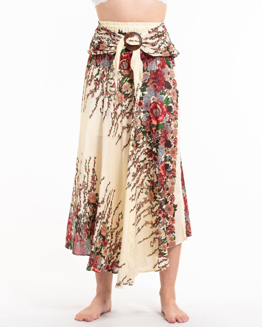 Women HaremPants | Floral Handkerchief Midi Skirt In Cream