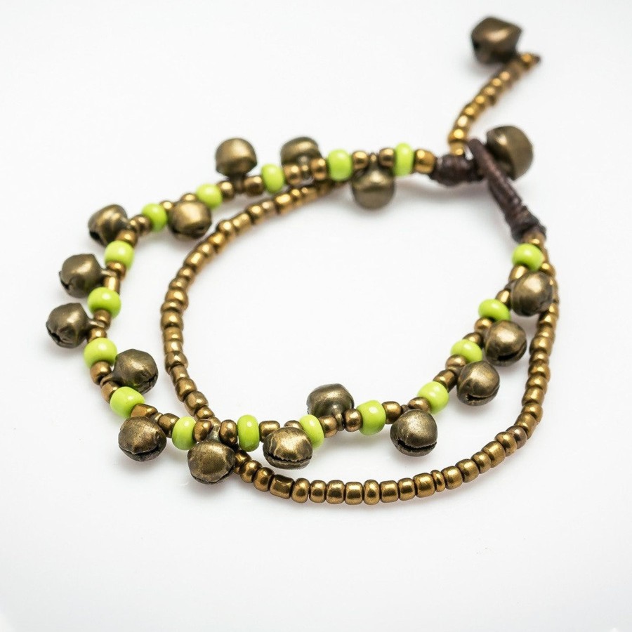 Accessories HaremPants | Brass Bell And Bead Double Strand Bracelets Lemon