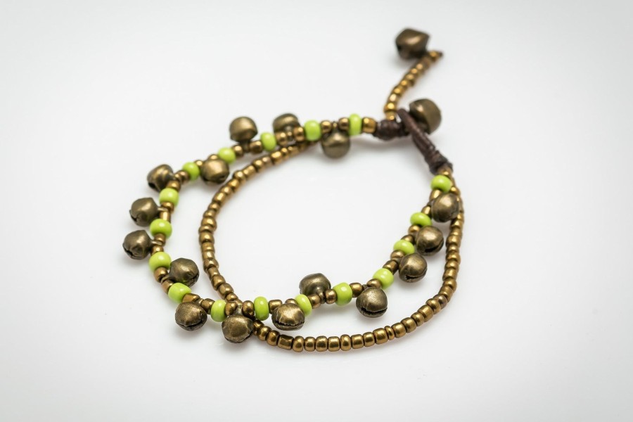 Accessories HaremPants | Brass Bell And Bead Double Strand Bracelets Lemon