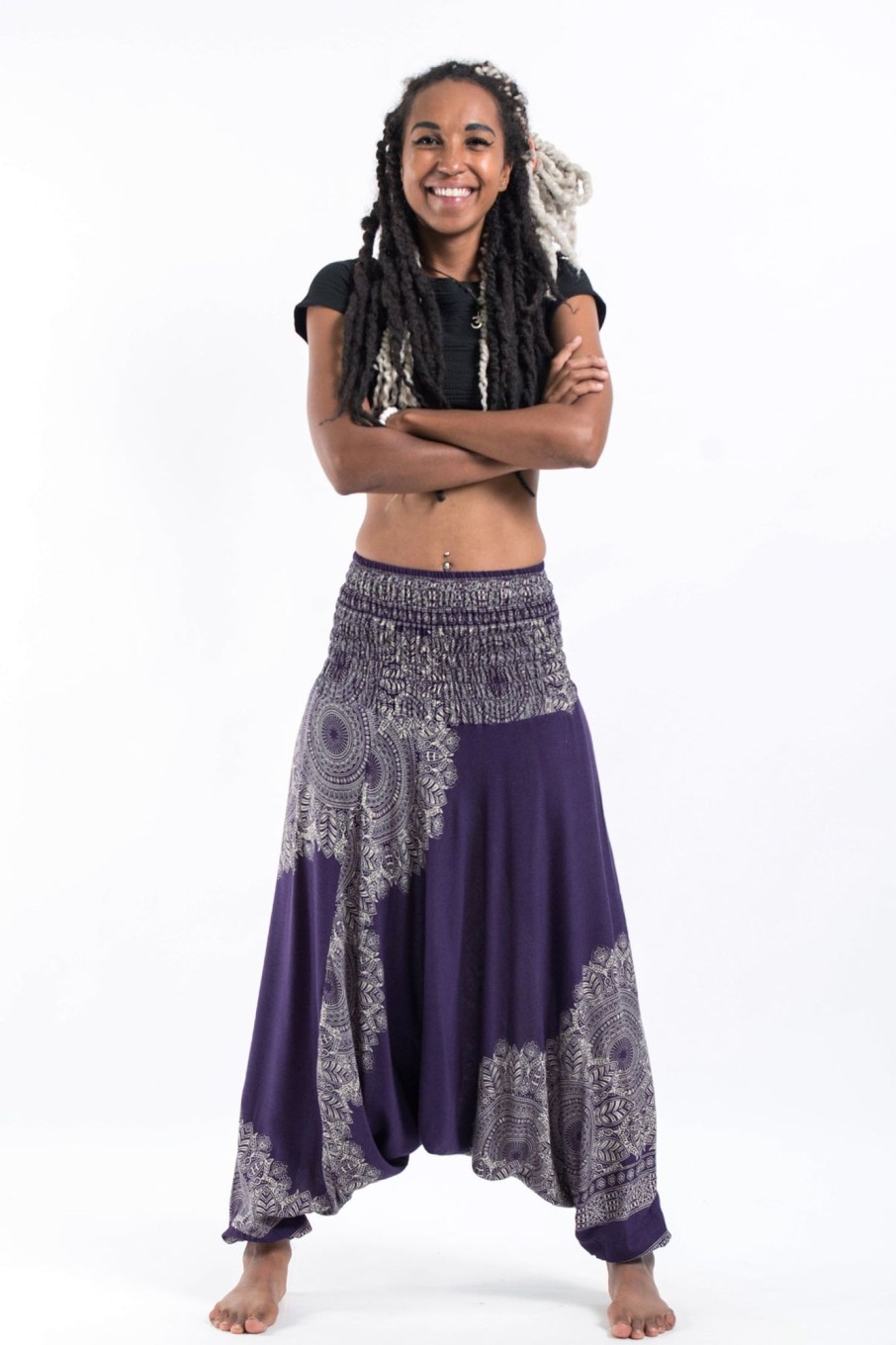 Women HaremPants | Floral Mandalas 2-In-1 Jumpsuit Harem Pants In Purple