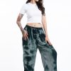 Women HaremPants | Tie Dye Drawstring Women'S Yoga Massage Pants In Dark Teal