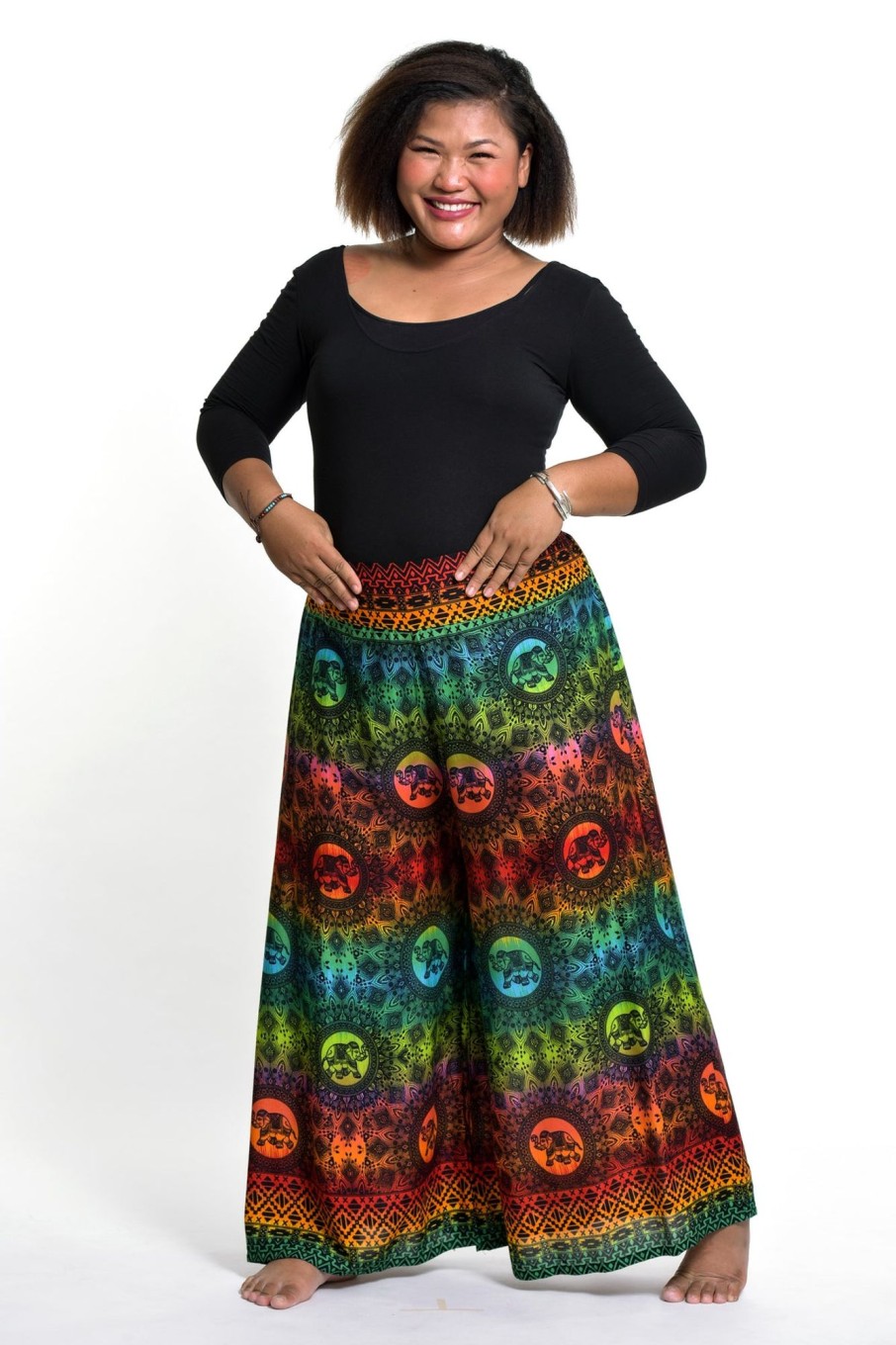 Women HaremPants | Plus Size Rainbow Elephant Palazzo Style Elephant Pants In Orange