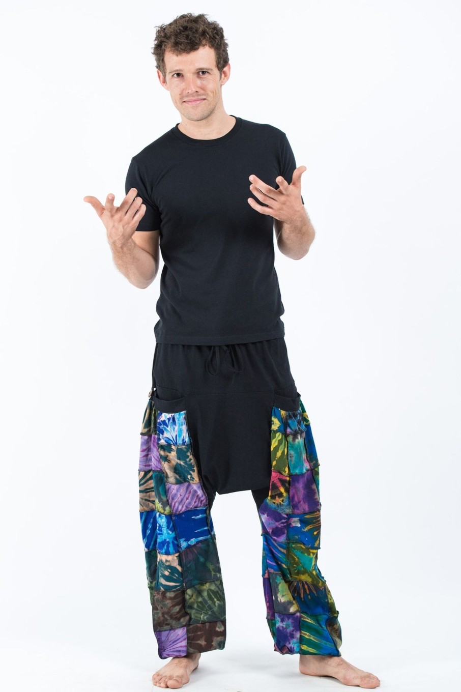 Men HaremPants | Tie Dye Cotton Men Harem Pants In Patchwork Black