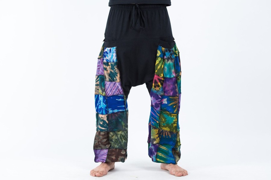 Men HaremPants | Tie Dye Cotton Men Harem Pants In Patchwork Black