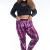 Plus Size HaremPants | Plus Size Lightning Stripes Tie Dye Cotton Leggings In Purple