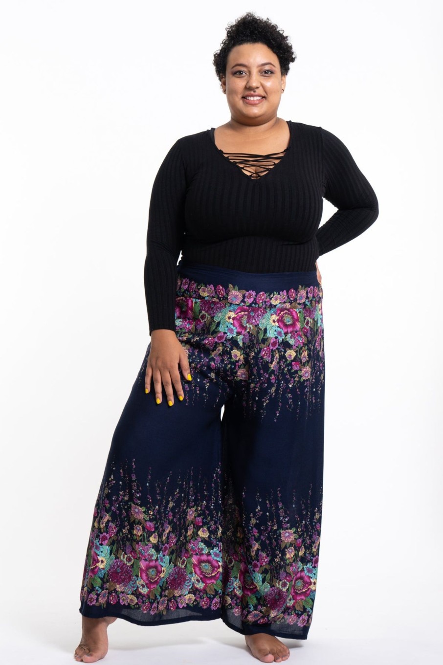 Women HaremPants | Plus Size Floral Palazzo Style Harem Pants In Blue