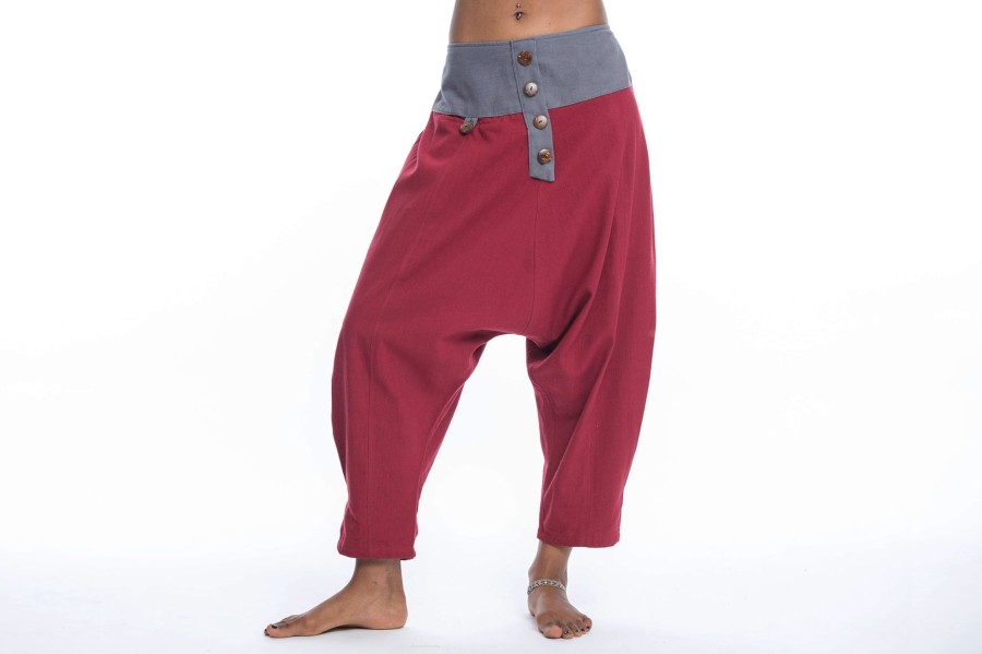 Women HaremPants | Cotton Women'S Harem Pants With Faux Buttons In Red