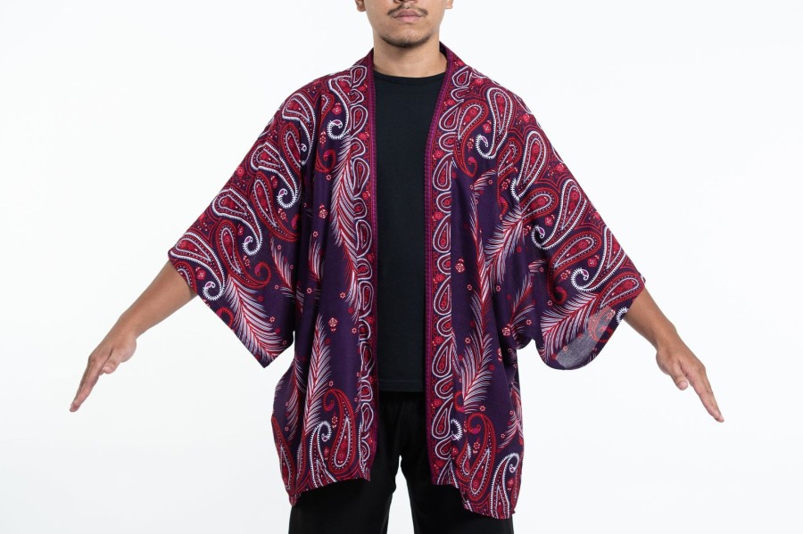 Plus Size HaremPants | Paisley Feathers Kimono Cardigan In Purple