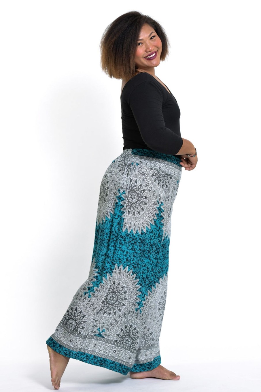 Plus Size HaremPants | Plus Size Marble Mandalas Palazzo Style Harem Pants In Turquoise