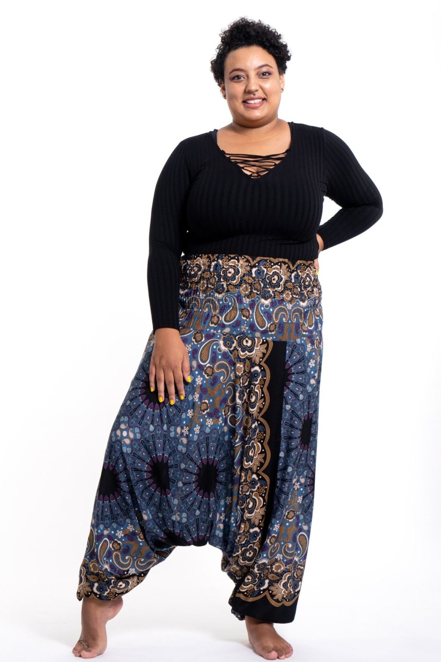 Plus Size HaremPants | Plus Size Paisley Mandalas 2-In-1 Jumpsuit Harem Pants In Gray