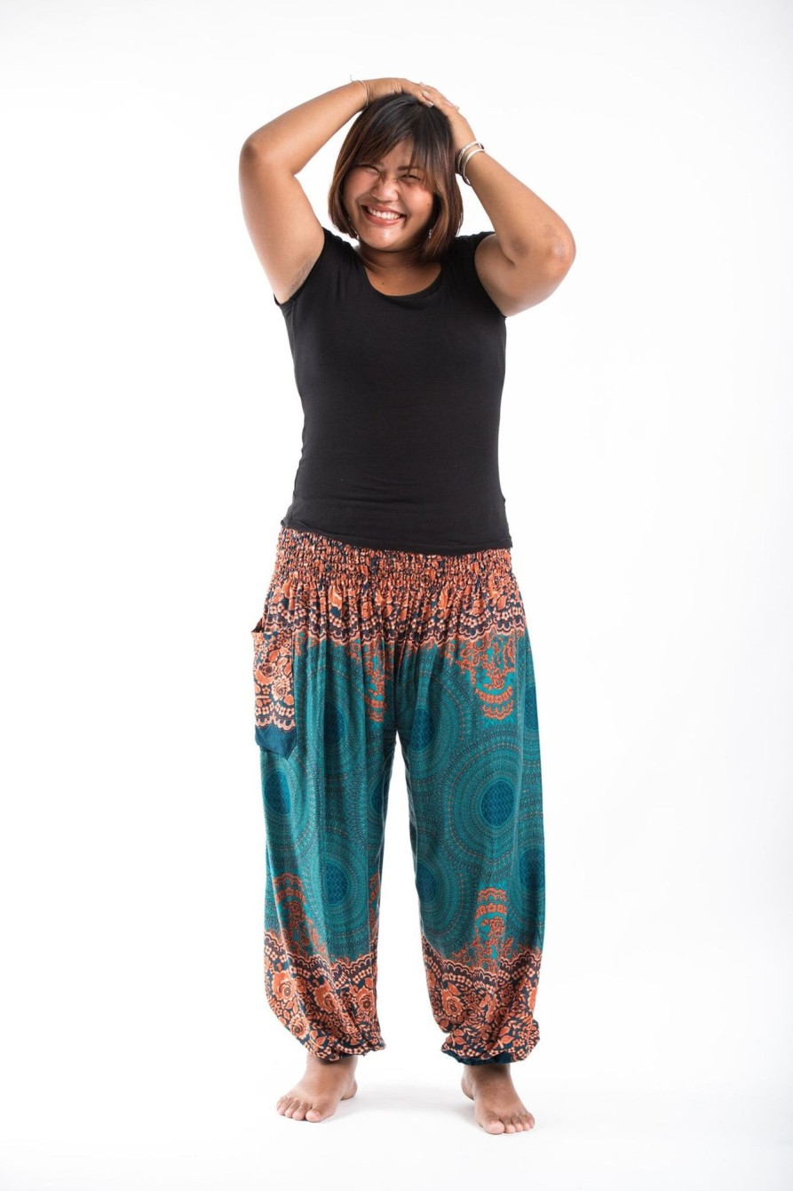 Plus Size HaremPants | Plus Size Geometric Mandalas Women'S Harem Pants In Turquoise