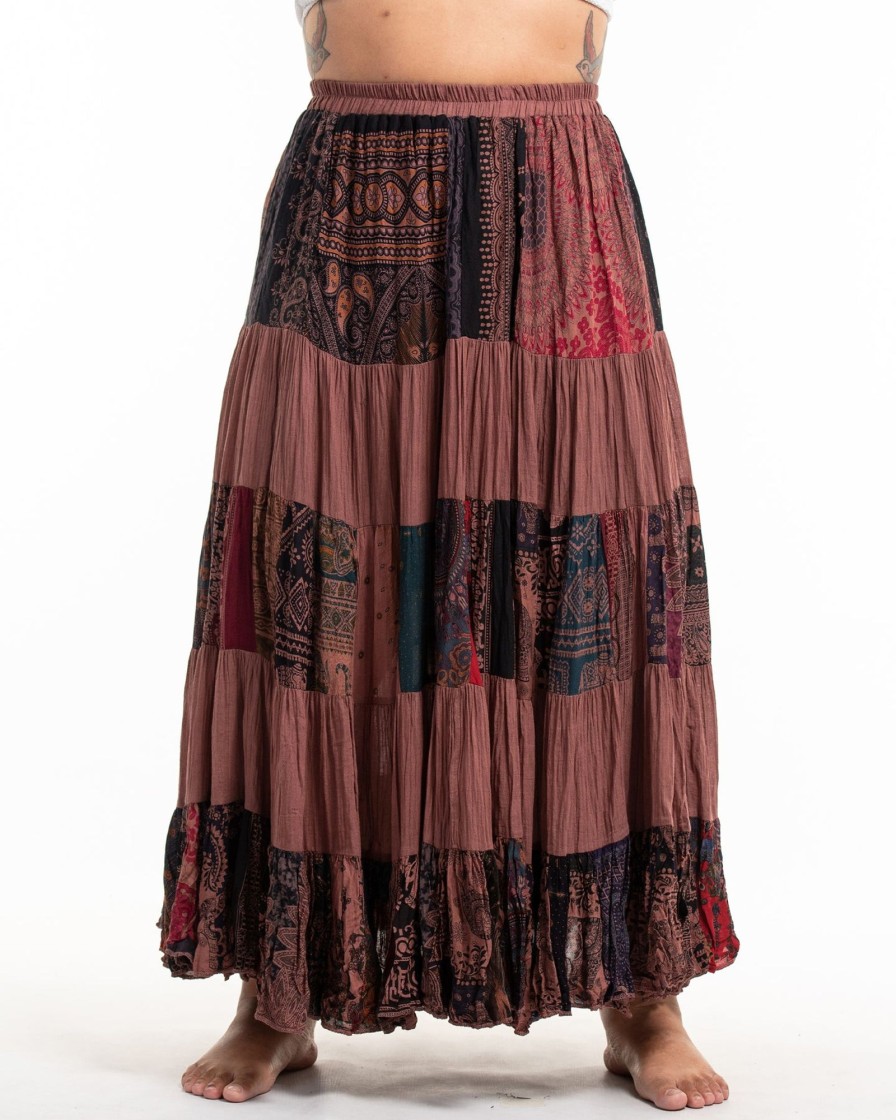 Women HaremPants | Plus Size Patchwork Long Skirt In Light Brown