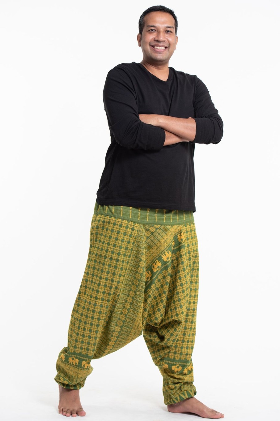 Plus Size HaremPants | Plus Size Hill Tribe Elephant Men'S Elephant Pants In Green