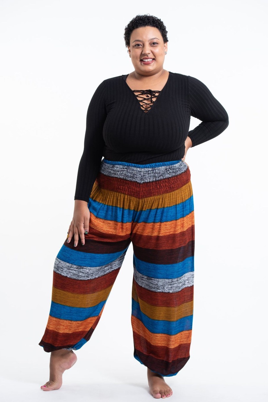 Plus Size HaremPants | Plus Size Boho Striped Women'S Harem Pants In Rust