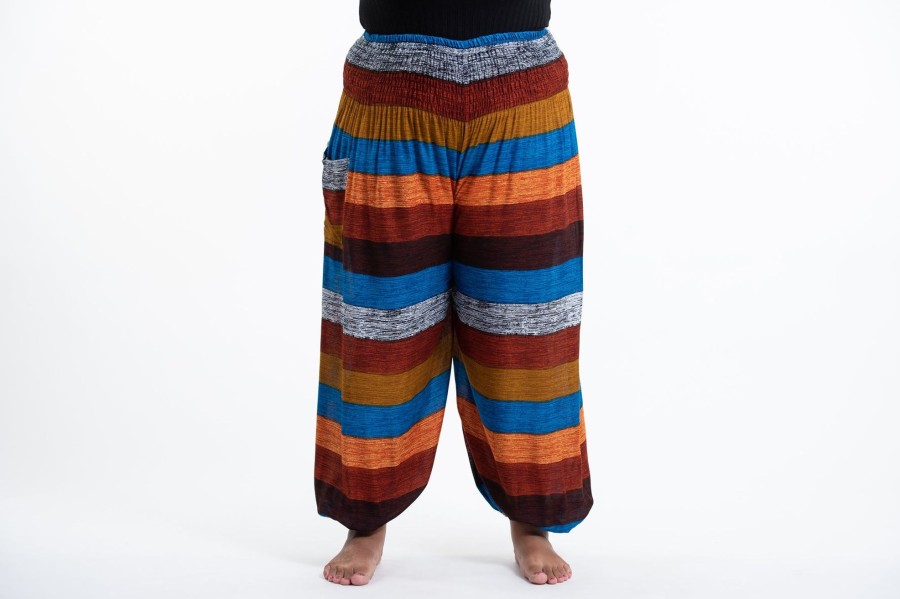 Plus Size HaremPants | Plus Size Boho Striped Women'S Harem Pants In Rust