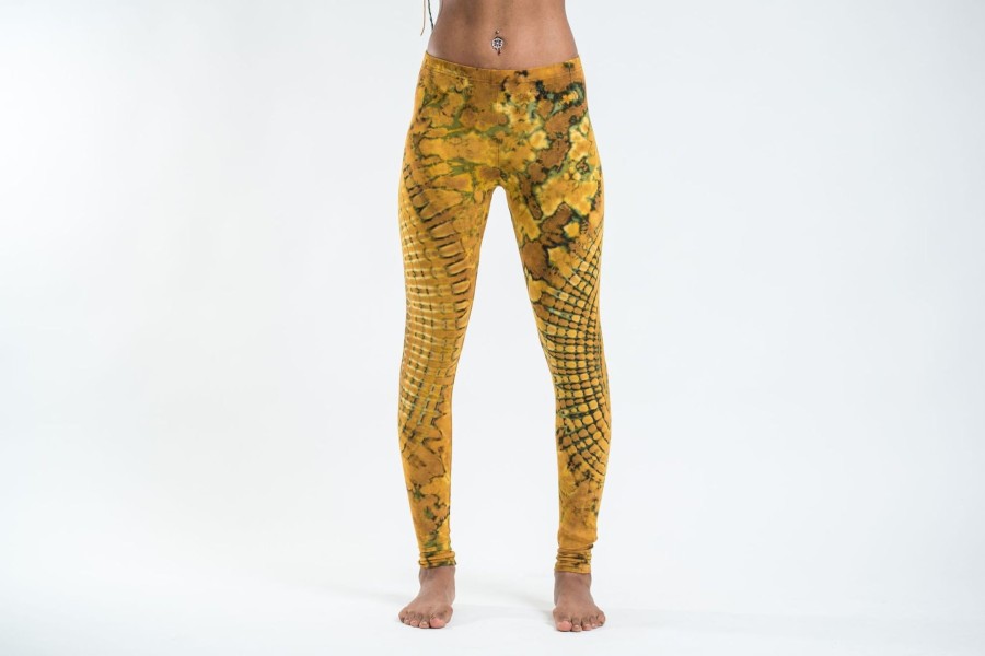 Women HaremPants | Oval Swirls Tie Dye Cotton Leggings In Yellow